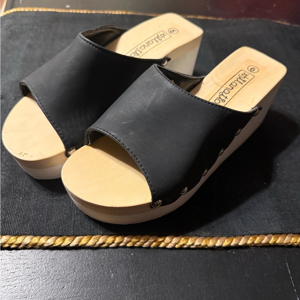 Xhilaration Black Slide Platform Wedge Sandals